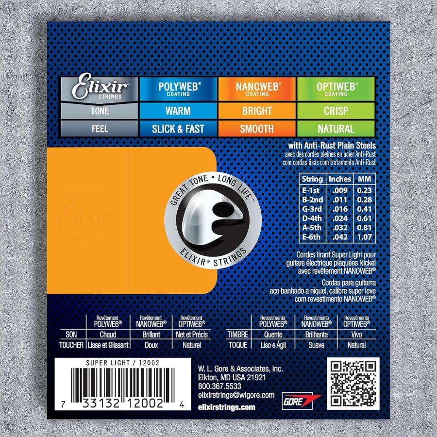 エレキギター弦 エリクサー nanoweb ELIXIR 12002 2個セット Super Light 09-42 ギター 弦 コーティング | Elixir | 01