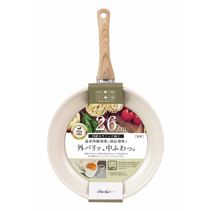【丁寧発送】カクセー正規販売店 セラミック フライパン 26cm ウォームアイボリー NB-45 グリンデイ・ウィズ 遠赤外線 IH対応  ガス火 セラミック ホワイト PFOA | Kakusee | 07