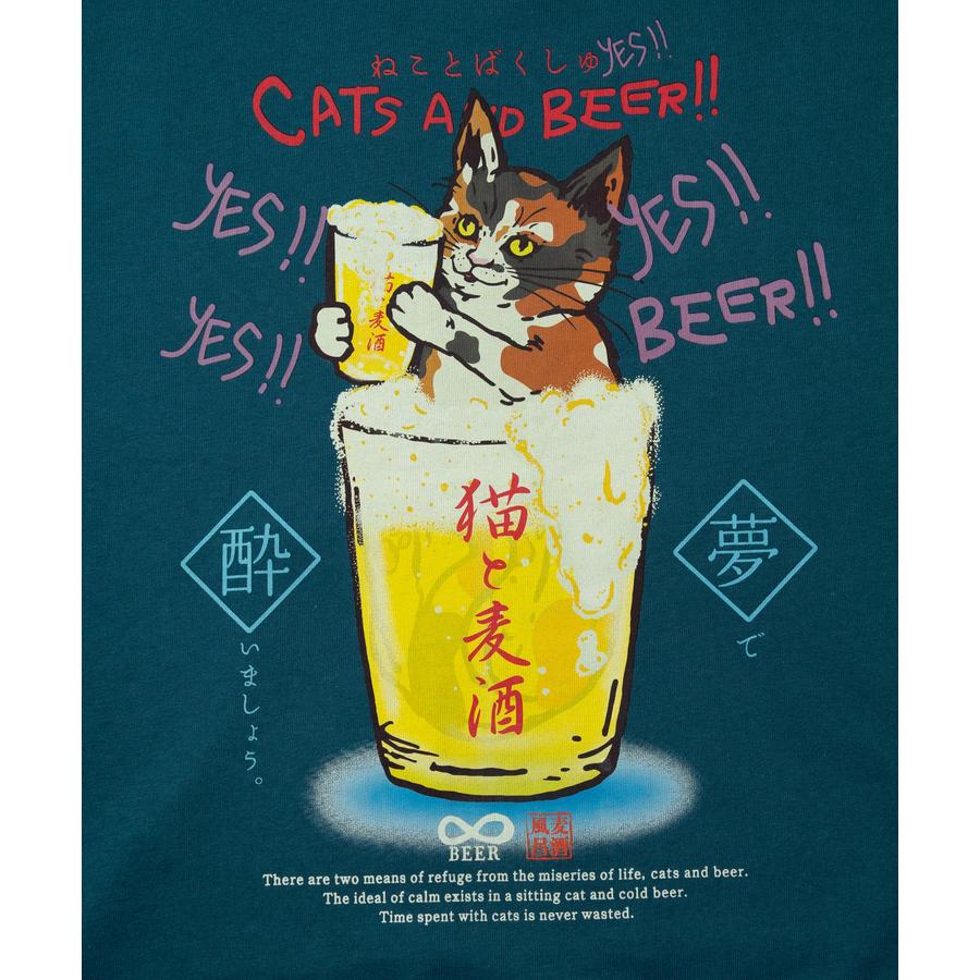 【特別価格】ゴースローキャラバン ヘムスピンドル フーディー 猫と麦酒 プリント スウェットパーカー BIGシルエット パーカー 空紡糸裏毛  ヘビーウェイト