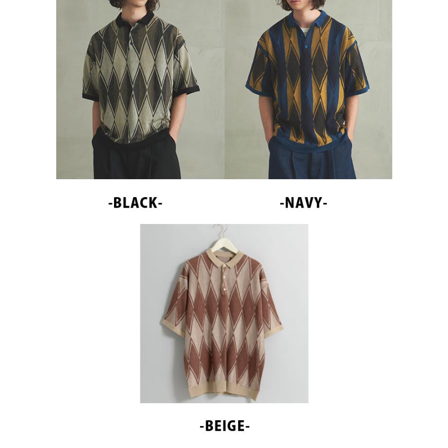 ポロシャツ Revo. 3D 立体ジャガード アーガイル柄 サマーニット