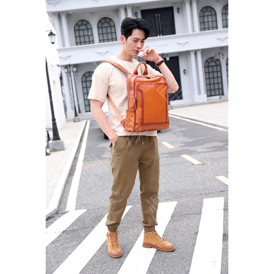 indeed ヌメ革 ビジネスリュック レザーリュック　本革 ブラウン ☆新品☆ ヌメ革 ビジネスリュック 本革 デイバッグ メンズ