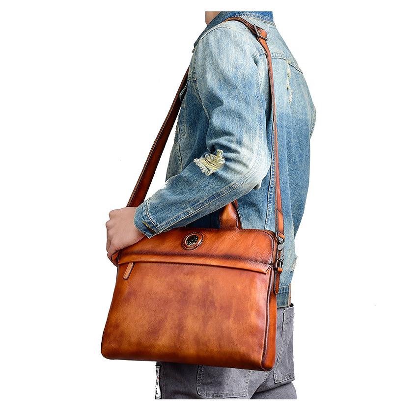 人気新作 本革 牛革 レザー ハンドメイド メンズ 斜めがけ 2way ヌメ