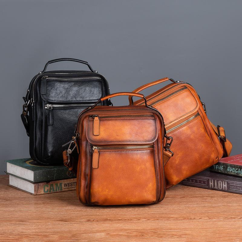 本革 ショルダーバッグ メンズ  アンティーク 斜め掛け鞄 メッセンジャーバッグ 2室 ヌメ革 本革 牛革 レザー 縦型 iPad収納 本革 ショルダーバッグ メンズ アンティーク 斜め掛け鞄