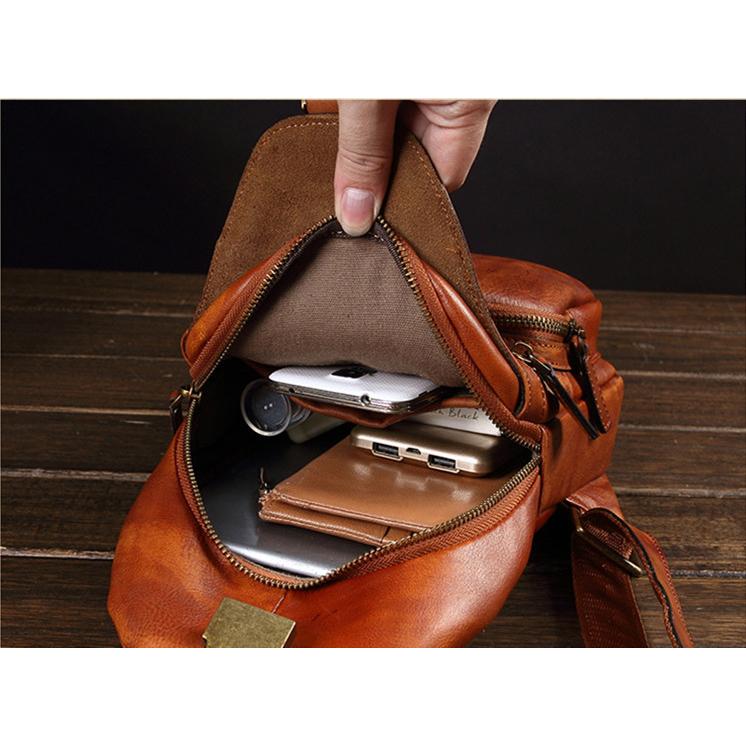 職人手作り ヌメ革 ボディバッグ ワンショルダー 牛本革 多機能 肩掛け