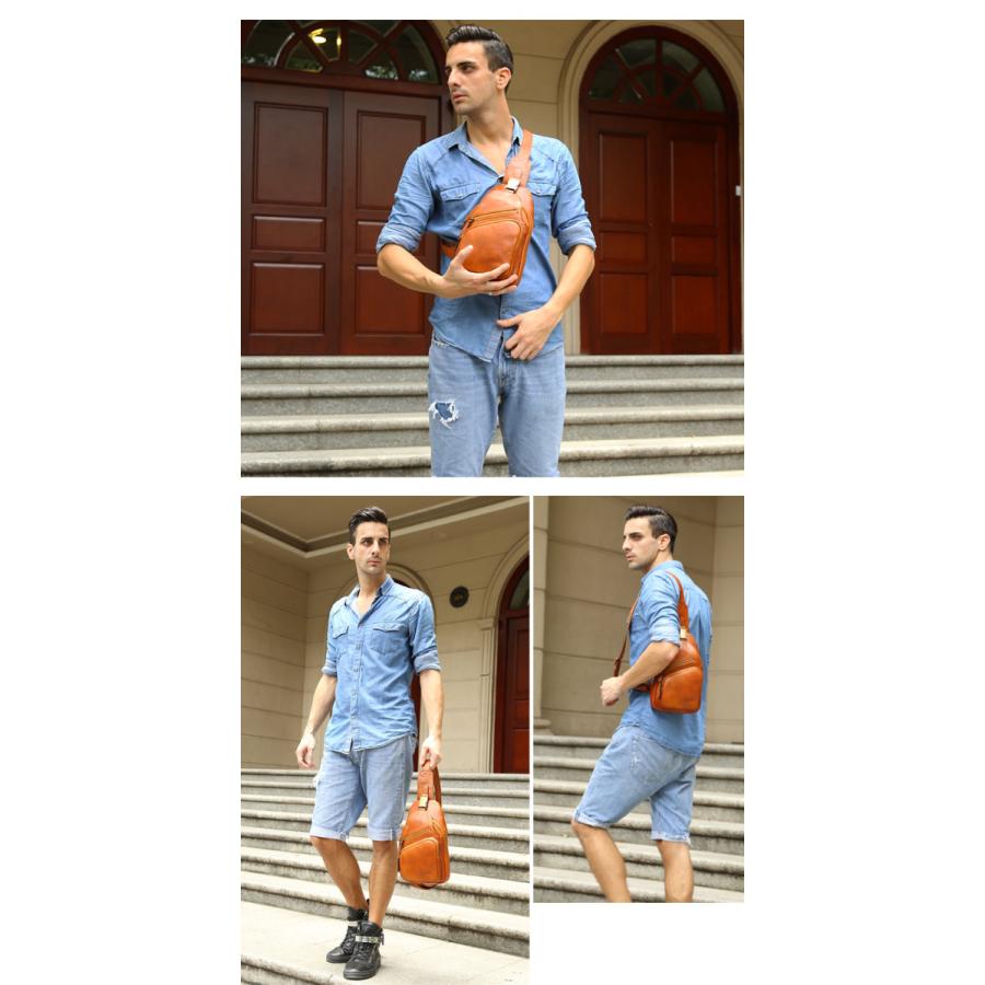 職人手作り ヌメ革 ボディバッグ ワンショルダー 牛本革 多機能 肩掛け