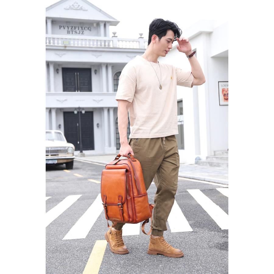 リュック メンズ 本革 リュックサック ビジネス 通勤 軽量 A4 経年変化