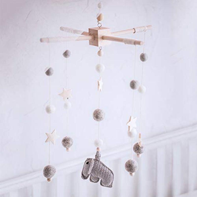 安心発送 Okawari Home モービル 木製 ベッドメリー かわいい象 グレー かぎ針編み 羊毛フェルト ゆらゆらおもちゃ 知育玩具 木のおもち Cisama Sc Gov Br