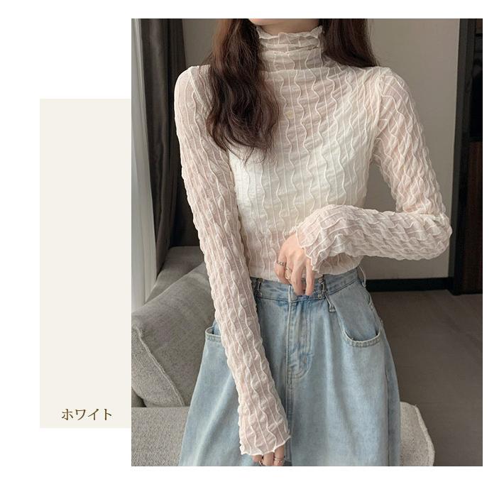 トップス 透け感 シースルー 重ね着 レース インナー レディース 長袖 レイヤード シアー 透け ブラウス おしゃれ タートルネック 爆買 | ブランド登録なし | 10