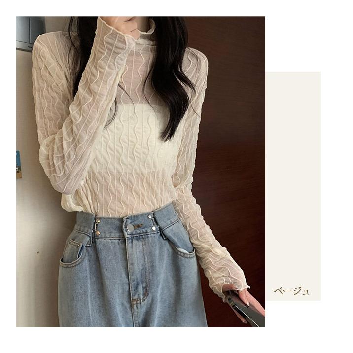 トップス 透け感 シースルー 重ね着 レース インナー レディース 長袖 レイヤード シアー 透け ブラウス おしゃれ タートルネック 爆買 | ブランド登録なし | 11