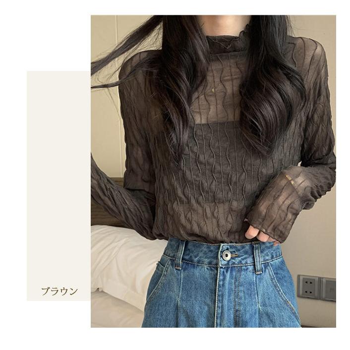 トップス 透け感 シースルー 重ね着 レース インナー レディース 長袖 レイヤード シアー 透け ブラウス おしゃれ タートルネック 爆買 | ブランド登録なし | 12