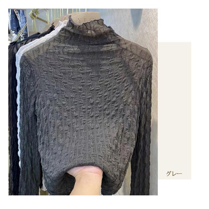 トップス 透け感 シースルー 重ね着 レース インナー レディース 長袖 レイヤード シアー 透け ブラウス おしゃれ タートルネック 爆買 | ブランド登録なし | 13