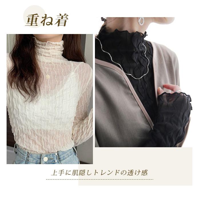 トップス 透け感 シースルー 重ね着 レース インナー レディース 長袖 レイヤード シアー 透け ブラウス おしゃれ タートルネック 爆買 | ブランド登録なし | 01