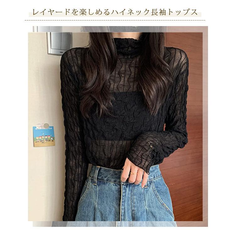 トップス 透け感 シースルー 重ね着 レース インナー レディース 長袖 レイヤード シアー 透け ブラウス おしゃれ タートルネック 爆買 | ブランド登録なし | 03