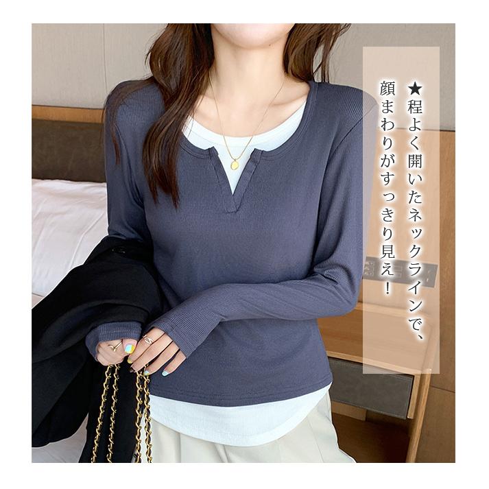 Tシャツ トップス ロンT レディース 長袖 カットソー レイヤード 重ね着 ラウンドネック ベーシック カジュアル 着回し おしゃれ 春秋 爆買 | ブランド登録なし | 03