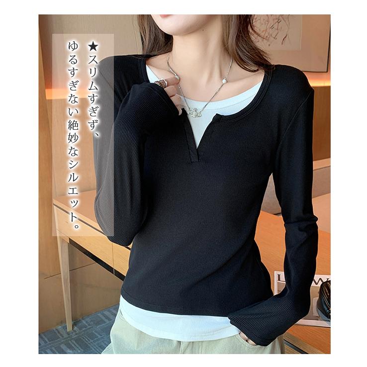 Tシャツ トップス ロンT レディース 長袖 カットソー レイヤード 重ね着 ラウンドネック ベーシック カジュアル 着回し おしゃれ 春秋 爆買 | ブランド登録なし | 04