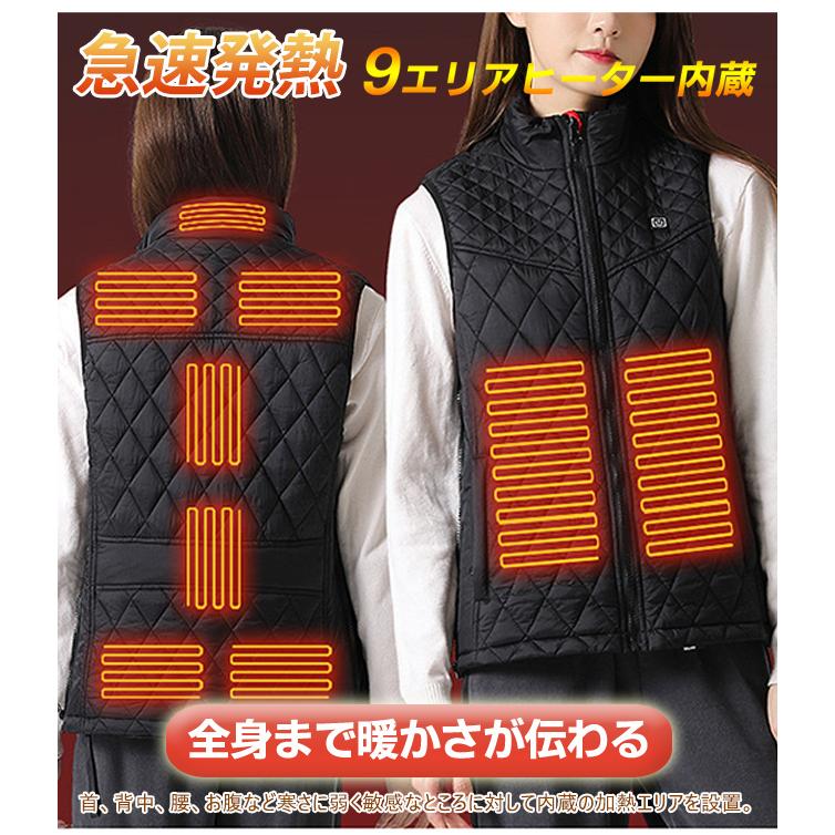 電熱ベスト レディース 9エリア 9つヒーター付き ヒーターベスト USB充電式 3段階温度調節 ジャケット 発熱 加熱服 加熱ベスト 中綿ベスト 電熱インナー爆買 | ブランド登録なし | 03