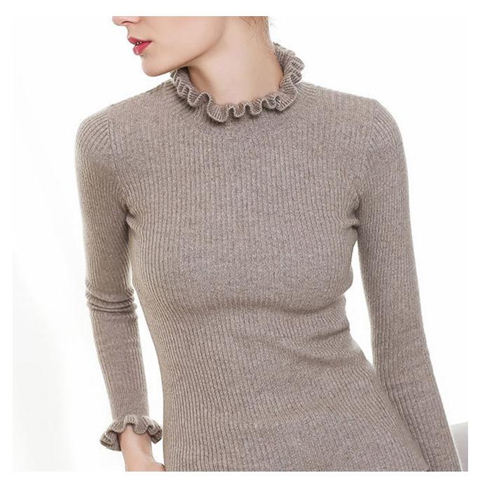 ニット セーター レディース 無地 リブ編み フリル袖 襟 ハイネック インナー 長袖 シルエット トップス カットソー きれいめ 綺麗 無地 通勤 通学 着痩せ 爆買 | ブランド登録なし | 11