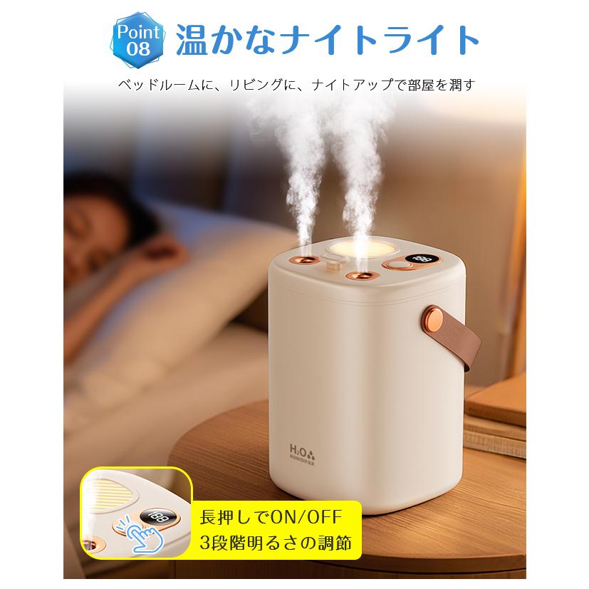 超音波加湿器 ダブルノズル ナノミスト 1.2L大容量 空気清浄 アロマ LEDライト 3種類加湿モード 長時間運転 乾燥 花粉対策 上部給水式 type-c充電式 爆買 | ブランド登録なし | 11