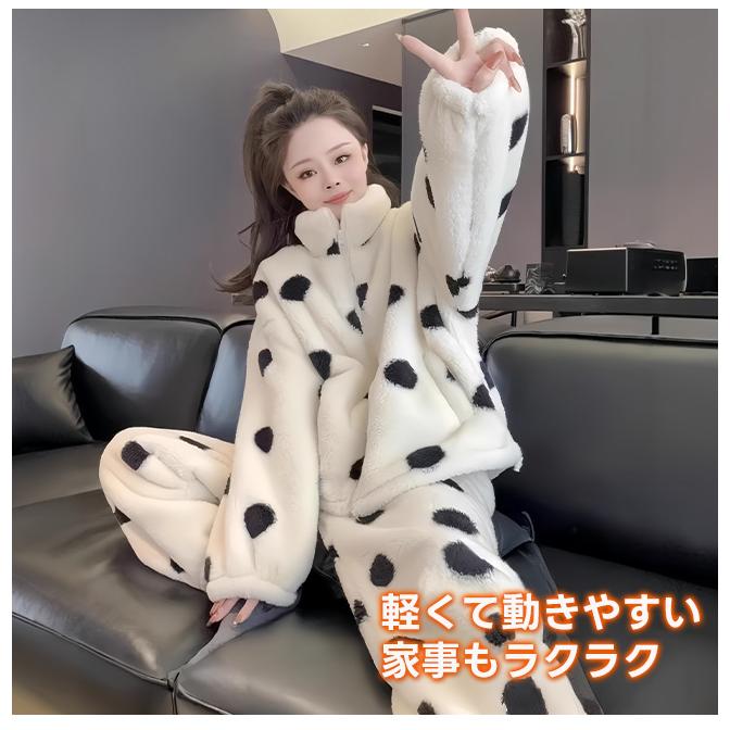 秋冬パジャマ レディース もこもこ 超保温 ルームウェア 高襟 上下セット 部屋着 あったか 暖かい 起毛 ふんわり 肌触り ズボン 厚手 秋服 冬服 贈り物 ギフト | ブランド登録なし | 06
