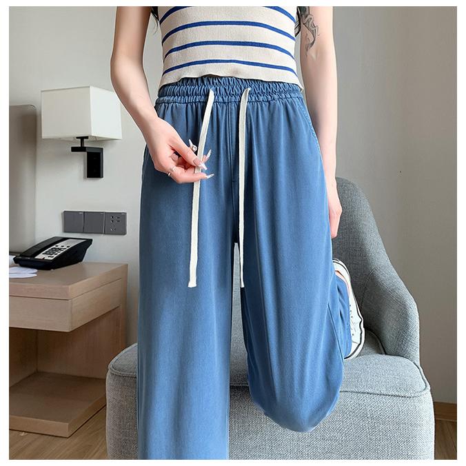 涼感ワイドパンツ デニム調 接触冷感 ロング クール 涼しい 夏用 ゆったり ストレッチ 薄手 体型カバー ウエストゴム ボトムス 着痩せ 美脚 爆買 | ブランド登録なし | 03