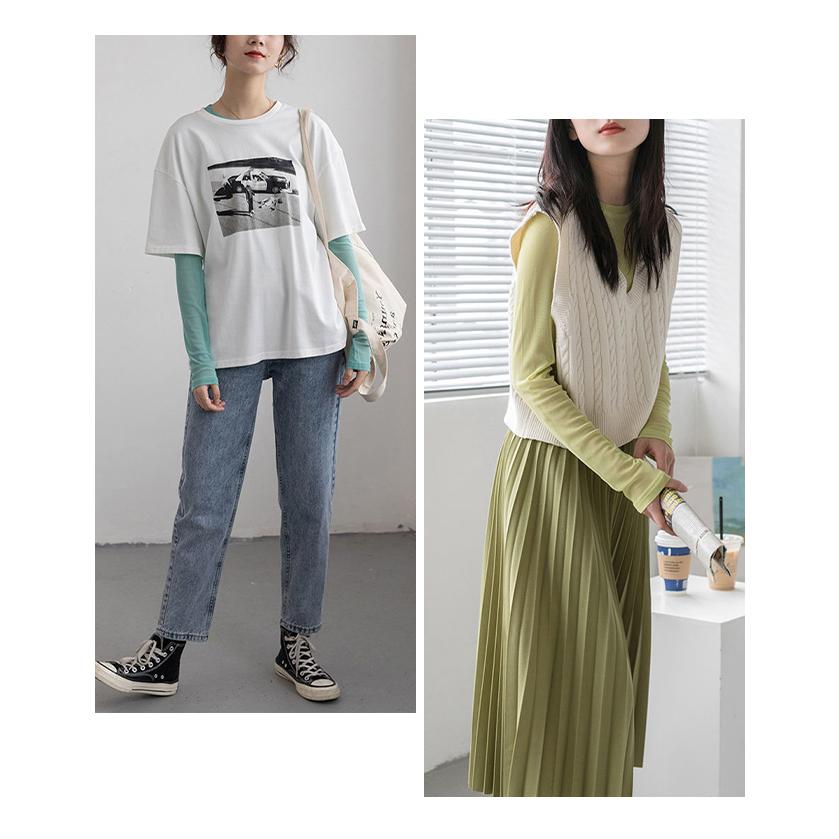 シースルーTシャツ カットソー トップス レディース トップス 長袖 透け感 レイヤード プルオーバー シアー クルーネック 春夏 薄手 爆買 | ブランド登録なし | 09
