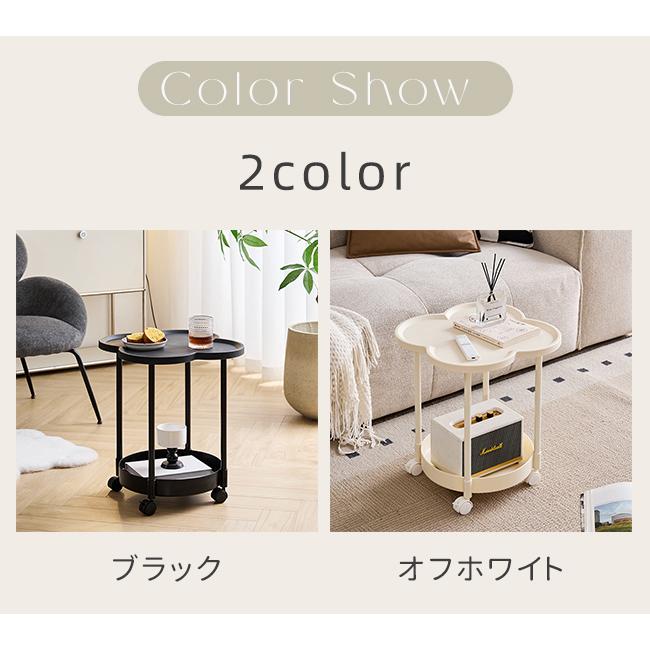 サイドテーブル 2段 多機能 サイドワゴン 収納 キャスター付き ナイトテーブル コンパクト 組立簡単 インテリア 新生活 花型 丸型 爆買 | ブランド登録なし | 03