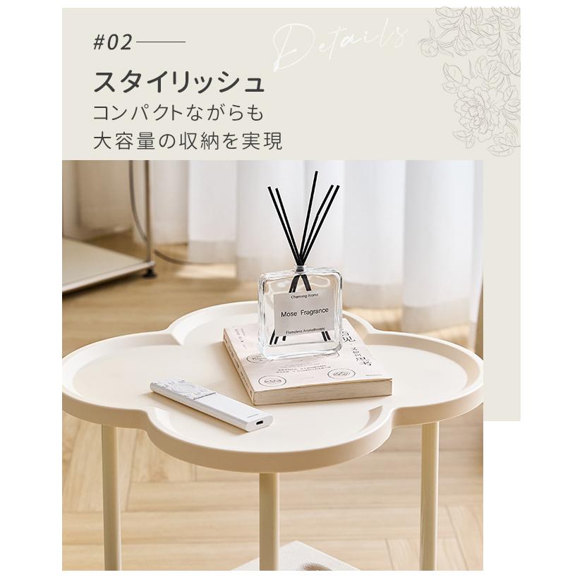 サイドテーブル 2段 多機能 サイドワゴン 収納 キャスター付き ナイトテーブル コンパクト 組立簡単 インテリア 新生活 花型 丸型 爆買 | ブランド登録なし | 07