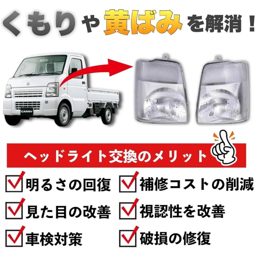 キャリー DA63T スクラム DG63T ヘッドライト 左右セット 互換品 スズキ マツダ 軽トラ 35320-67H00 交換 修理 メンテナンス 用 社外品_2