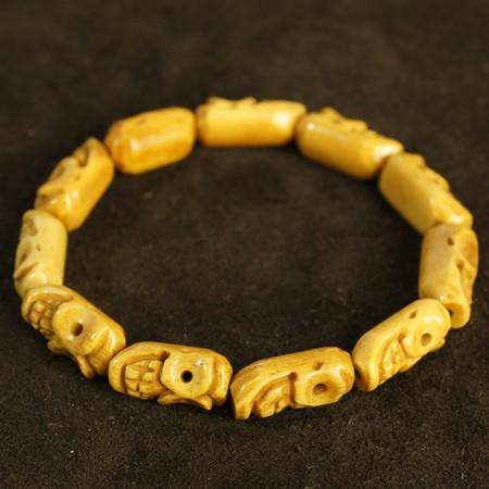 チベット ヤクの骨 スカル（ドクロ） カービング ブレスレット