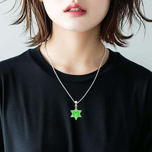 六芒星（ダビデの星） 高品質シルバー ライトグリーン（エナメル 