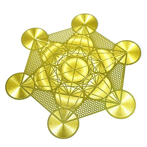 古代神聖幾何学 メタトロンキューブ フルーツオブライフ 金色 メタル（金属） カード 直径：８ｃｍ｜エナジーカード｜rapanui｜02