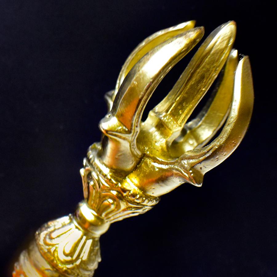 新品 未使用 法具 24金張 五鈷杵 ヴァジュラ 希少特大 サイズ約23㎝　29 新品 未使用 法具 24金張 五鈷杵 ヴァジュラ 希少特大 サイズ約23㎝29