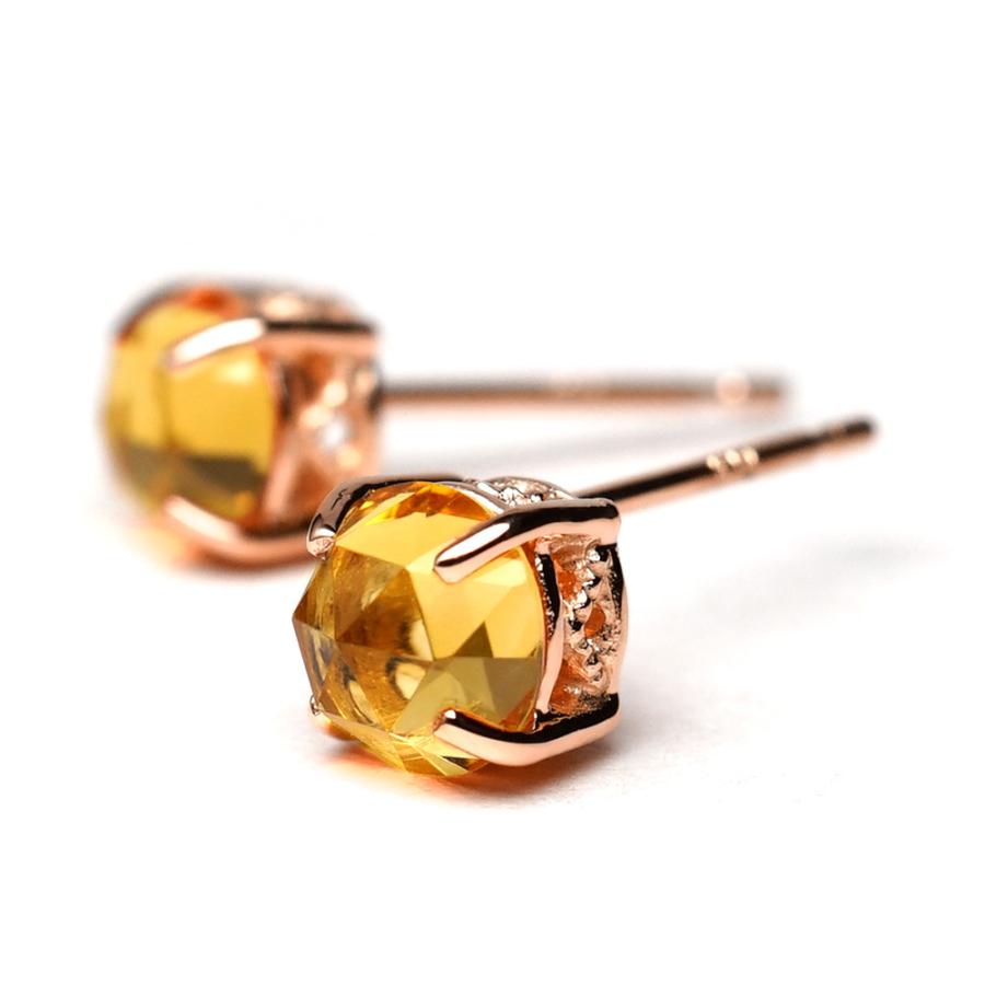 K18 シトリン ローズカット ピアス 美しいく細かいエレガントな