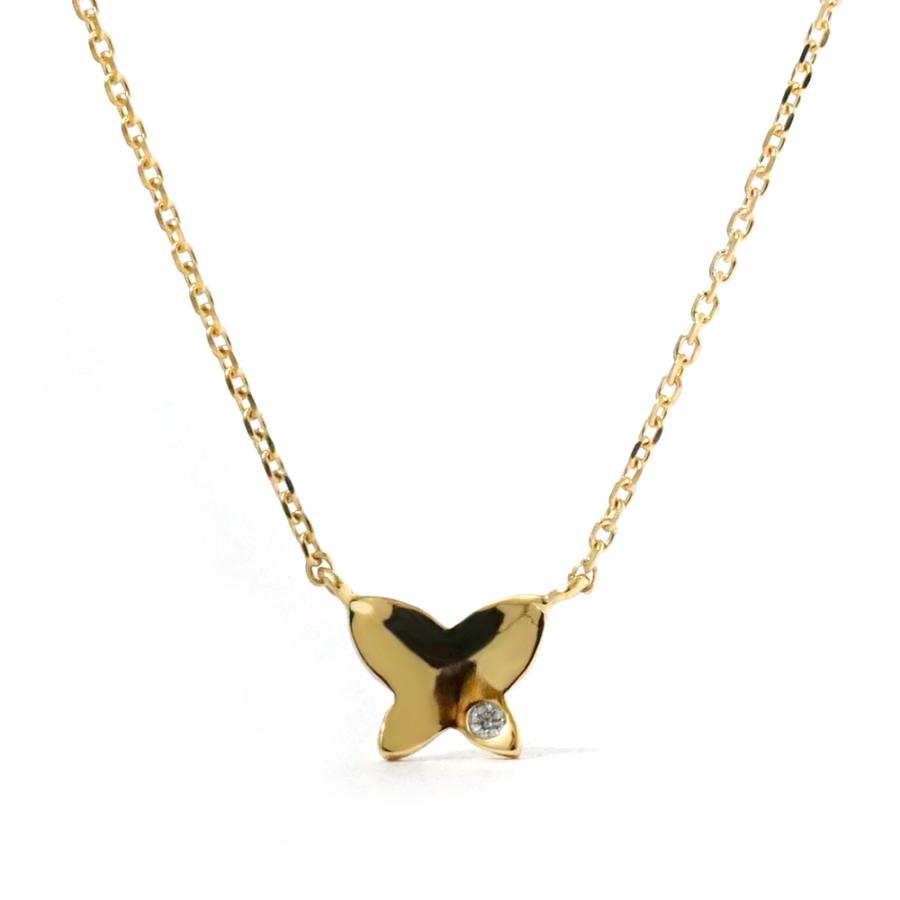 ▽ 天然ダイヤモンド付きシェルネックレスk18 イエローゴールドバタフライ