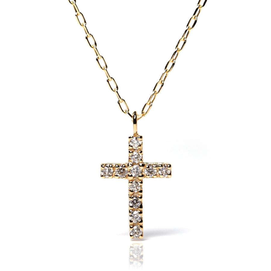 18K フィーユ ダイヤモンド クロス ネックレス 首飾り 18k ペンダント レディース 18金 K18 金属アレルギー対応 プレゼント rpa5064521の画像