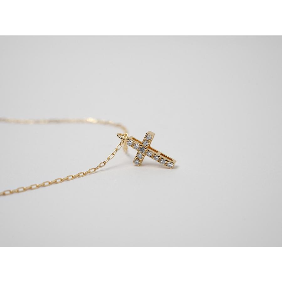 18K フィーユ ダイヤモンド クロス ネックレス 首飾り 18k ペンダント レディース 18金 K18 金属アレルギー対応 プレゼント rpa5064521の画像