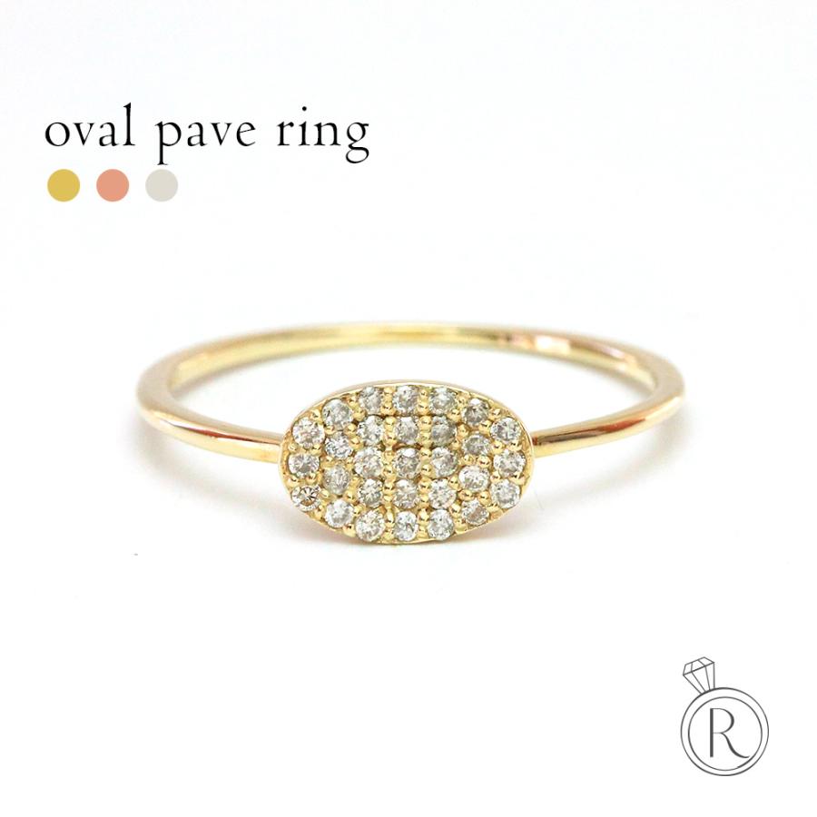 再販】 K18 オーバル パヴェ ダイヤモンド リング 平たい輝き。 パヴェ