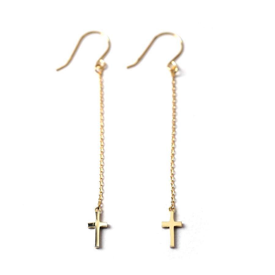 K18 ベイビークロス チェーン ピアス レディース フックピアス 18k 18