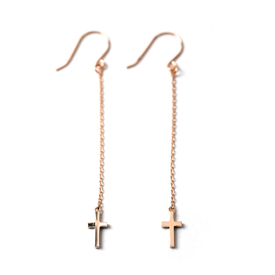 K18 ベイビークロス チェーン ピアス レディース フックピアス 18k 18