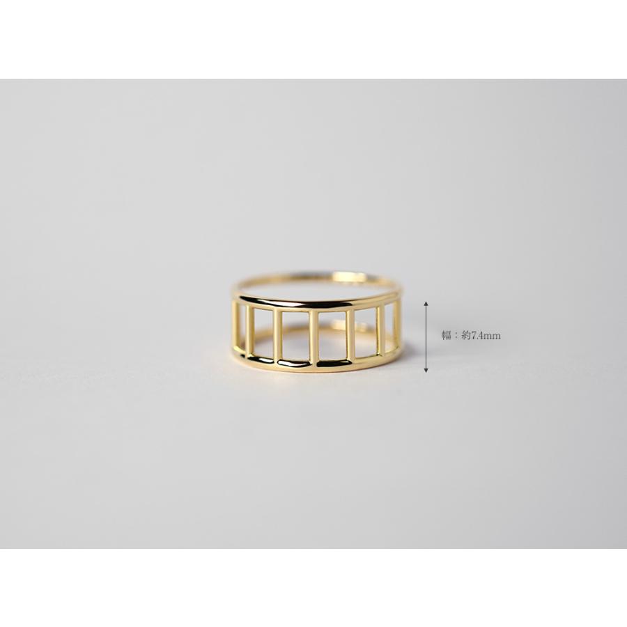 K18 ラダー リング レディース 地金 指輪 格子 アシンメトリー 2way