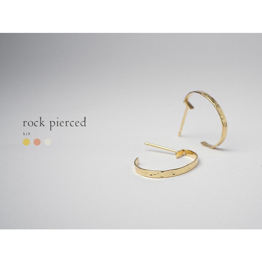 K18 ロック ピアス レディース 女性用 槌目 ハンマーテクスチャー