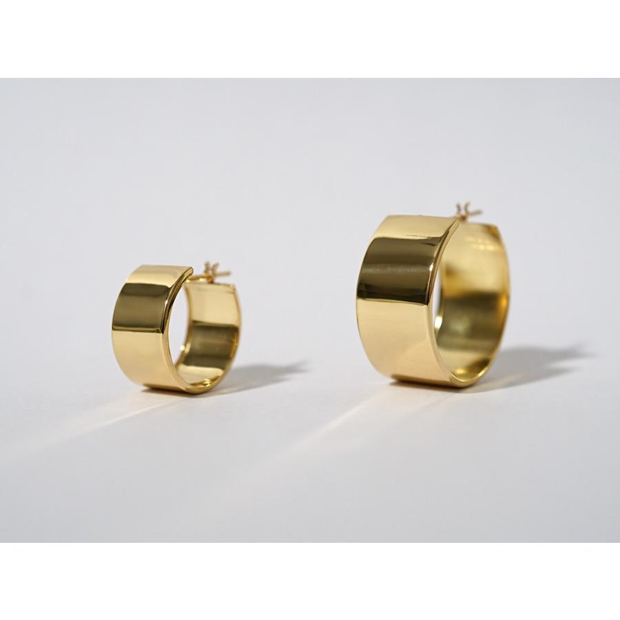 K18 フラッター フープピアス 15mmx8mm レディース 幅広 18K 18金 Pt プラチナ 大きい フラットバンド 平打ちピアス rpakr216123の画像