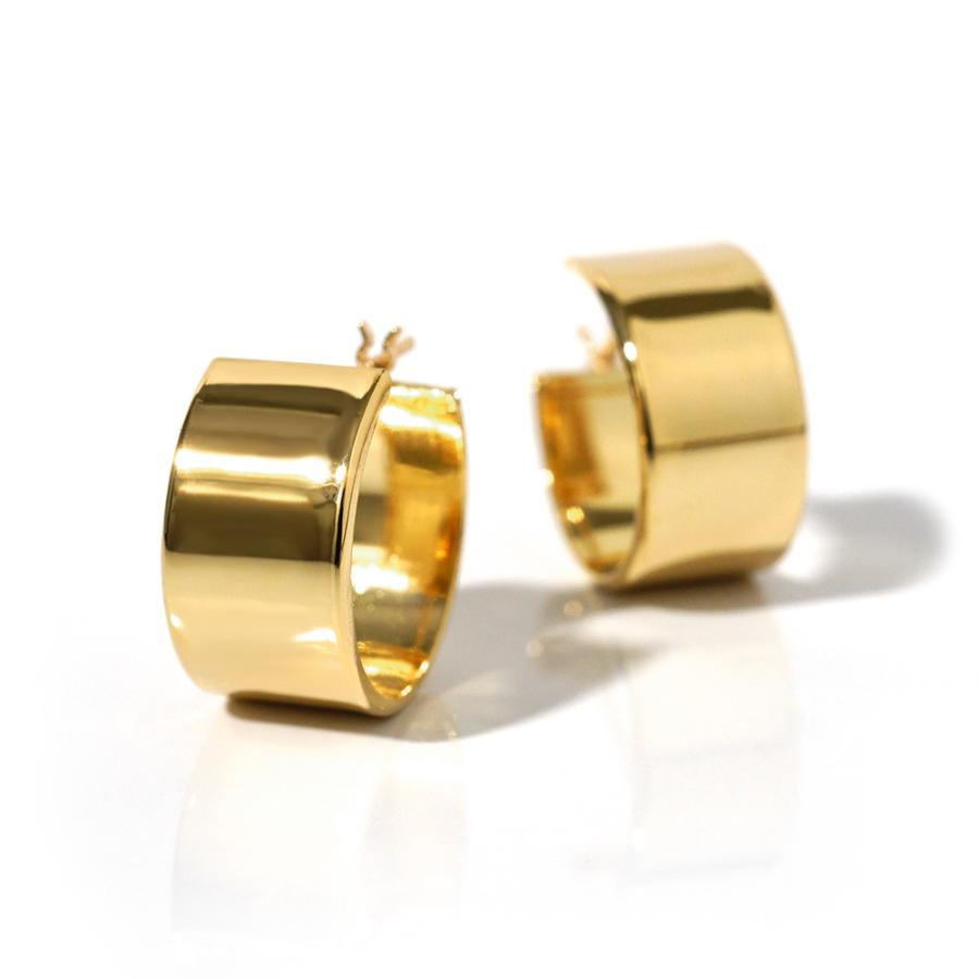 K18 フラッター フープピアス 15mmx8mm レディース 幅広 18K 18金 Pt プラチナ 大きい フラットバンド 平打ちピアス rpakr216123の画像