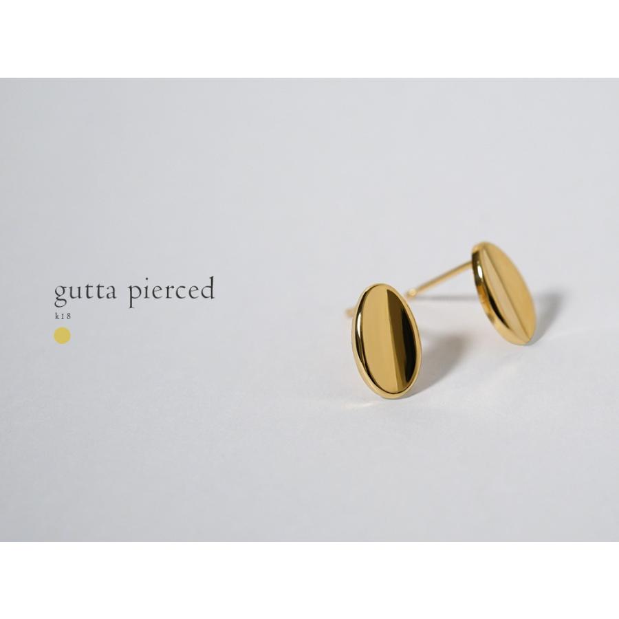 K18 グッタ ピアス レディース 女性用 18K 18金 鏡面 オーバル 楕円 丸