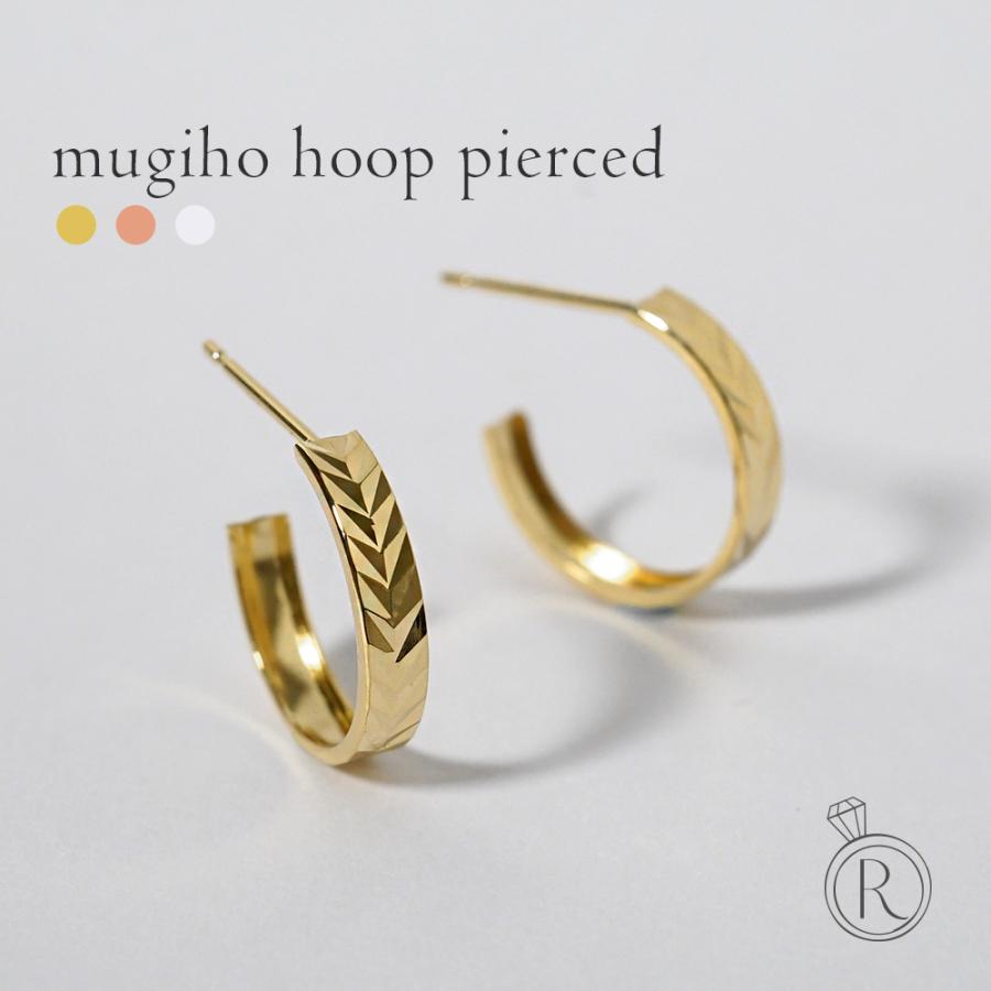 K18 麦穂 フープピアス レディース 女性用 麦の穂 稲穂 18k 18金