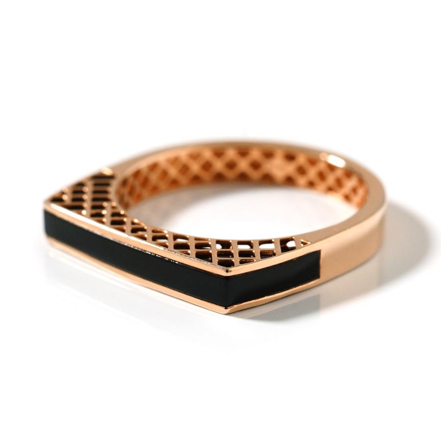 天然石 ブラックオニキス 珍しいピンクゴールドとの組み合わせリング K18 9号 ピンクゴールド3点セットブラックオニキス女性のためのリング重ね付け