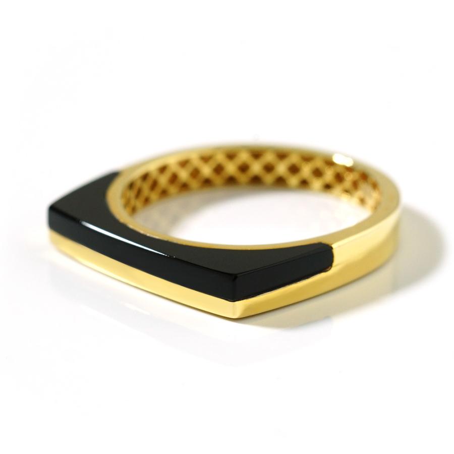 K18 ハーフ オニキス ストレート リング レディース ブラックオニキスリング 18k 18金 ゴールド プラチナ スタックリング rpj2354t22の画像