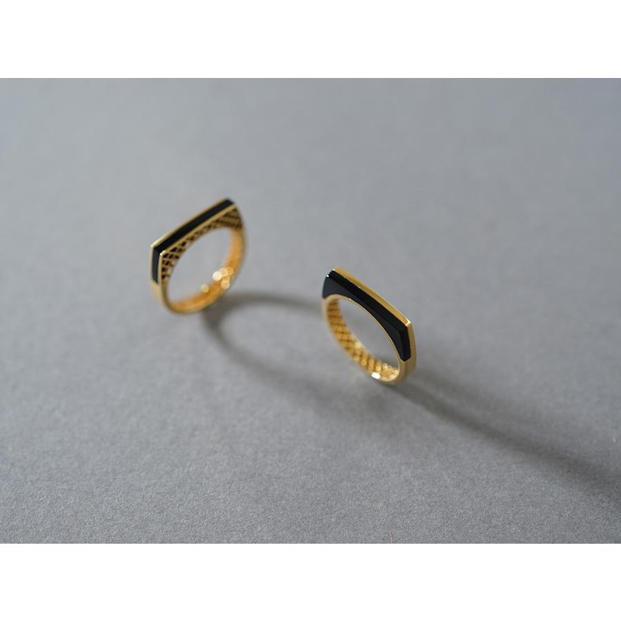 K18 ハーフ オニキス ストレート リング レディース ブラックオニキスリング 18k 18金 ゴールド プラチナ スタックリング rpj2354t22の画像