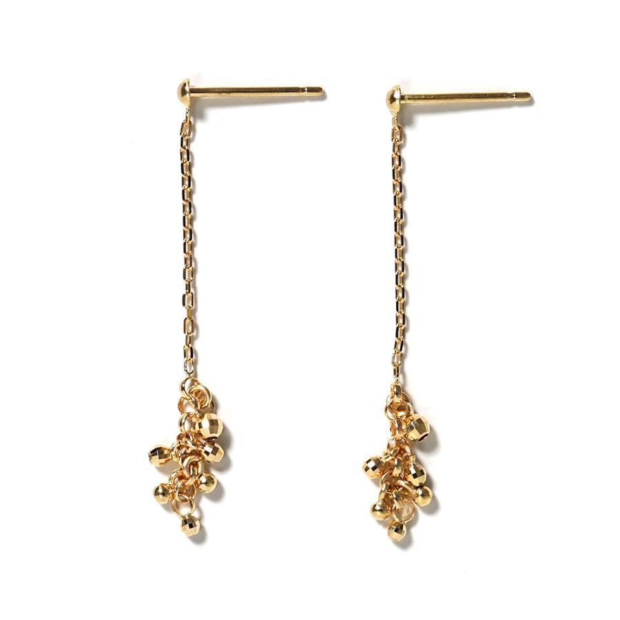 K18 ミラーボール チェーンピアス レディース 女性用 ゴールド 18K 18