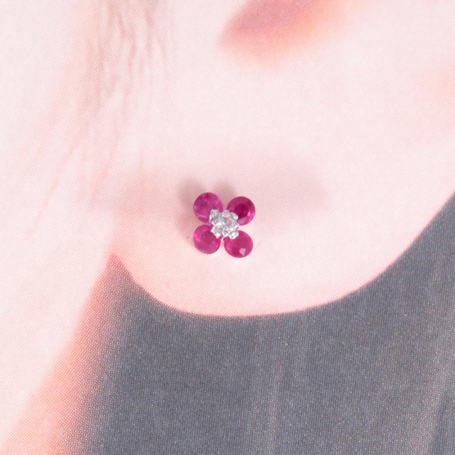 ピアス　花モチーフ　 K18　 ルビー・ ダイヤモンドピアス K18 ルビー ダイヤモンド フラワーモチーフ 花 ピアス